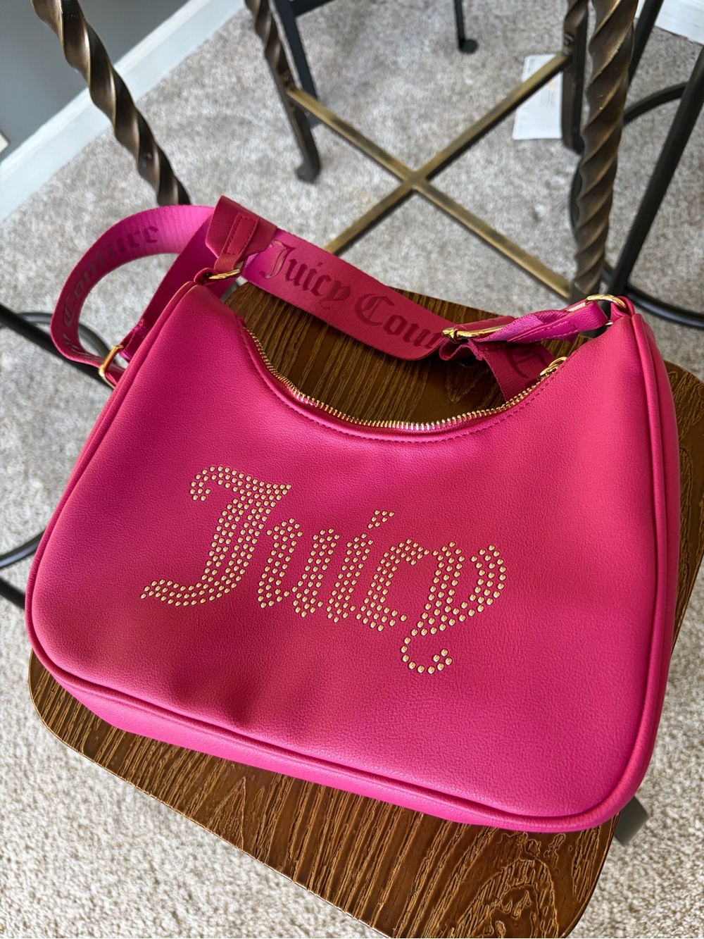 Juicy Couture Fuchsia Shoulder Bag with Crystal Logo